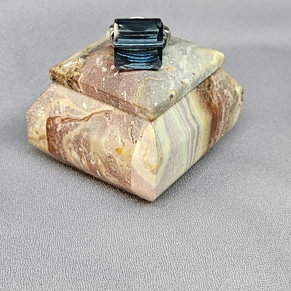 NWOT Ring, Blue Square Austrian Crystal w/Stainless Steel Wire, Handmade size 6